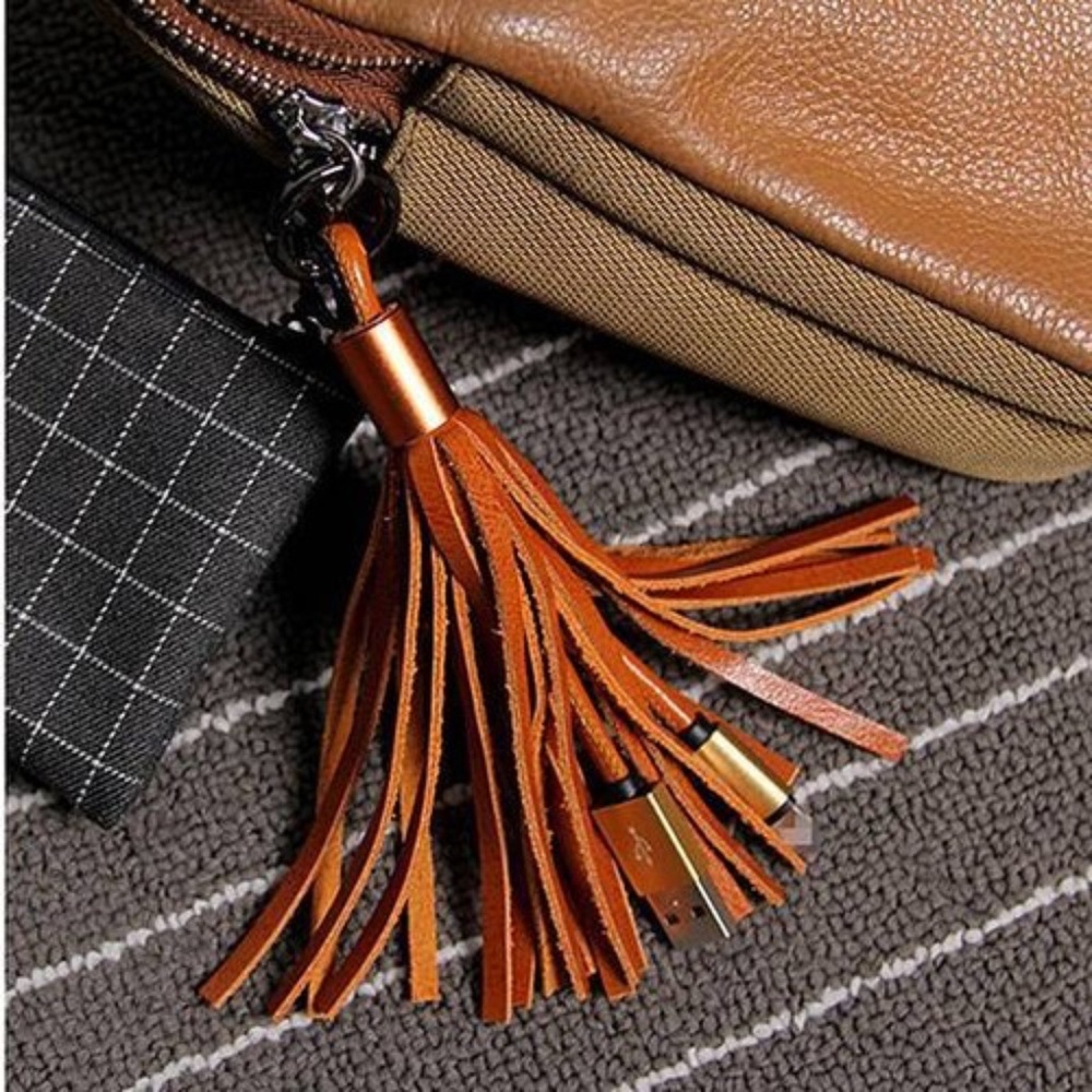 (3 PACK) Brown Leather Tassel Keychain iPhone iPad Lightning USB Cable - Picture 6 of 6